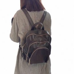 vintage College Style Multi Zipper Women's Backpack Capacity Leather Backpack Fi New Multi Compartment Shell Bag For Women 03Y9#