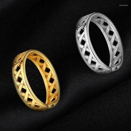 Cluster Rings S925 Sterling Silver Ring INS Style European And American Simple Hollow Mesh Design Open Fashion Personality