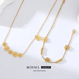 Necklace Earrings Set BCEFACL 316L Stainless Steel Gold Colour Cute Little Flower Bracelet For Women Fashion Waterproof Chain Jewellery Gift