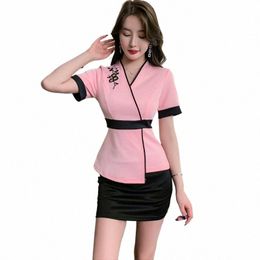 woman Work Clothes Suit Hotel Waiter Beauty Sal Spa Massage Nail Cafe Sexy Foot Bath Sauna Technician Overall Skirt Uniform T7w3#