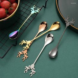 Spoons Creative Elk Stainless Steel Dessert ChristmasTableware Drink Dining Bar Spoon Kitchen Coffee Tea Souvenir Gift