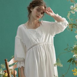 Women's Sleepwear Cotton Nightgown Elegant Lady Spring Dress Women Summer Nightgowns White Pink