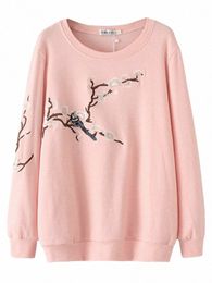 Damen Cott Lg Sleeve Sweatshirt, Stickerei, Blumen, locker, lässig, Übergröße, Herbst, weiblicher Kapuzenpullover, Damenbekleidung t2Eb#