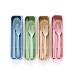 Spoon Nordic Style Wheatst Portable Tableware Travel Dinnerware Eco-Friendly Dinner Set Environmental Case Fork Cutlery Drop Delivery Ottqi