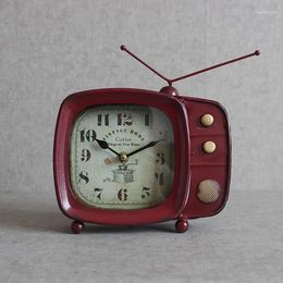 Table Clocks Super Silent Desk Alarm Clock Retro Design TV Television Metal Vintage Style Classic Xmas Gift