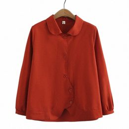 fi Peter Pan Collar Shirt Women Plus Size Autumn Winter Casual Clothing Irregular Placket Blouses Lg Sleeve Tops K73 395 V2e2#
