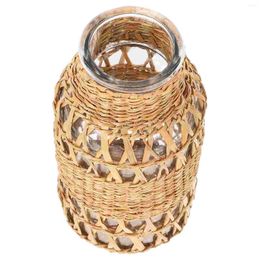 Vases Rattan Glass Vase Office Decor Woven Plants Container Bohemia Flower Fake Desktop Flowerpot Decoration For Living Room