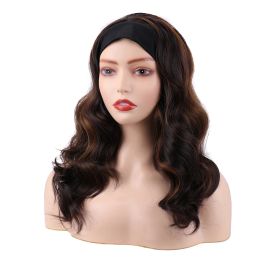 Wigs Headband Wigs for Black Women Synthetic Glueless Long Black Wig Looking Wavy Wigs with Headbands Attached 18 Inches