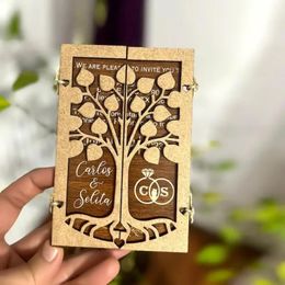 5Pcs Custom Wooden Wedding Invitations Card Personalized Birthday Greeting Card Rustic Wedding Engagement Decoration Gift Card 240328