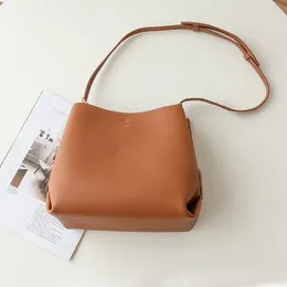 Bag Leather Bucket Women's Oblique 2024 Autumn And Winter Style Texture Hundred With Niche Design Japanese
