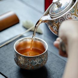 Teaware Sets He Fusen Silver Gilded Hand-Painted Master Cup Personal Dedicated High-End Office Tea Drinking Gift Box