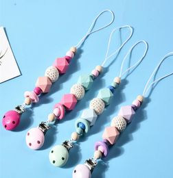 4 Colors baby Clip Chain Holder Wood Beaded pacifier Soother Holder Clip Nipple Teether Dummy Strap Chain KJJ1889830825