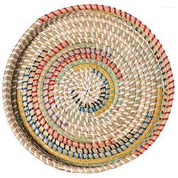 Plates Retail Woven Seagrass Serving Tray Round Rattan Coffee Table Basket Ottomans For Kitchen Counter