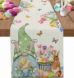 Table Runner Easter Eggs Flower Linen Runners Dresser Scarf Decor Farmhouse Dining Party yq240330