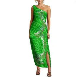 Party Dresses Polynesian Custom Sleeveless Shoulder Dress Summer Sexy Slit Long High Quality Fabric Evening