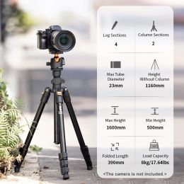 K&F CONCEPT Camera Tripod Stand for DSLR Cameras Photography Tripod Carry Bag Aluminum Alloy 160cm Payload 8kg Low Angle