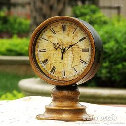 Table Clocks High-Q Vintage Metal Double Sided Station Desktop Old Bracket Clock Office Decoration Grandfather Time