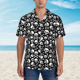 Men's Casual Shirts Cartoon Skull Print Vacation Shirt Bones Summer Man Trendy Blouses Short-Sleeve Harajuku Custom DIY Clothing