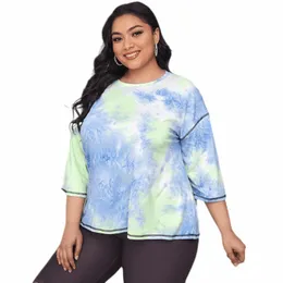 plus Size Half Sleeve Summer Spring Fi Blouse Top Women Loose Casual Round Neck Tie Dye T-shirt Female Big Size Tee 5XL 6XL o6Cu#