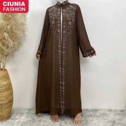 Ethnic Clothing Abaya Dubai Luxury Drill Long Sleeves Muslim Women's Formal Dresses Summer Chiffon Hijab Turkey Modesty Robe Kimono
