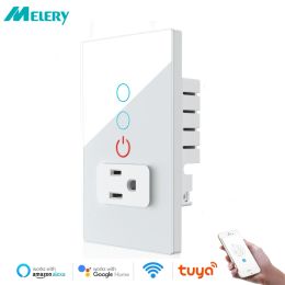 Melery Wifi Smart Tuya Light Switch Intelligent Wall Socket Mexico US Plug Outlet Glass Panel Control by Alexa Google Home