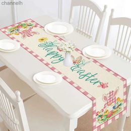 Table Runner Happy Easter Runners Vintage Farm Truck Bunny Eggs Dresser Scarf Cotton Linen Kitchen Dining Tablecloth Farmhouse Decor yq240330