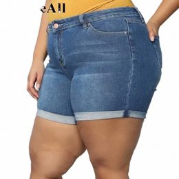 plus Size Blue Crim Short Slouchy Denim Jeans For Women 3XL 4XL Summer Casual Rolled Hem Stretch Skinny Hot Shorts Pants 99OA#