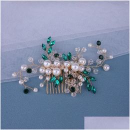 Hair Clips Barrettes Colorf Crystal Comb Women Jewellery Headdresses Pearls Rhinestone Accessories Elegant Ornaments Fancy Decor Drop De Otfcg