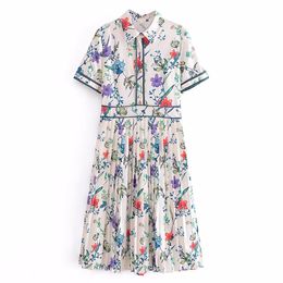 Style Summer Womens Pleated Printed Short Sleeve Dress 5958