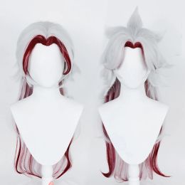 High Quality Game Genshin Impact Arataki Itto Cosplay Wig Heat Resistant Synthetic Hair Anime Wigs + Red Horn Prop Accessories