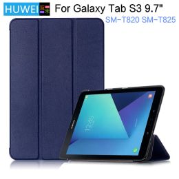 Huwei Case for Samsung Galaxy Tab S3 9,7 cala SM-T820 SM-T825 Tablet PU Skórzany stojak Tri-Folding Stand Magnetyczne okładkę