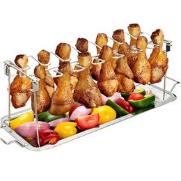 Non-Stick Rib Shelf BBQ 2021 Stand Barbecue Roast Rack Stainless Steel Grilling BBQ Chicken Beef Ribs Rack Grilling BaskeBBQ Stand Rack