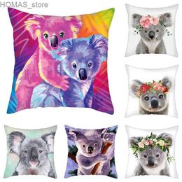 Pillow 45x45cm Cute Koala Cushion Cover Cartoon Animal Sofa Seat Lumbar Home Decoration Y240401