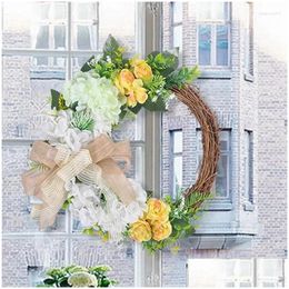 Decorative Flowers Wreaths Garland 40Cm Rattan Home Door Hanging Rustic Decoration Easter For Party And Festival Celebration Decor Dro Otup0