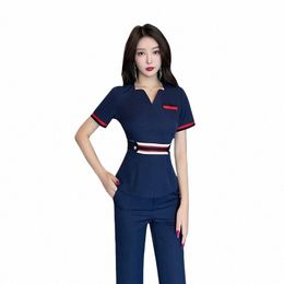 hotel Overalls Spa Massage Uniforms Women's Short Sleeve Suits Beauty Clothes Beauticians Nail Art Foot Baths Workwear Uniformes b0O5#