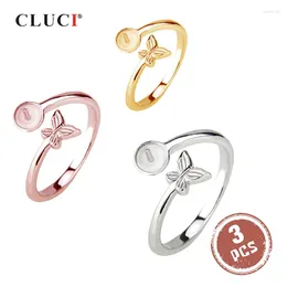 Cluster Rings CLUCI 3pcs 925 Sterling Silver Butterfly Shaped Open Ring Women Adjustable Fine Jewellery SR2053SB