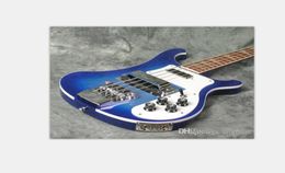 Rare Neck Thru Body Bass Transparent blue Electric Bass Guitar One PC Neck Body Dual Output9030701