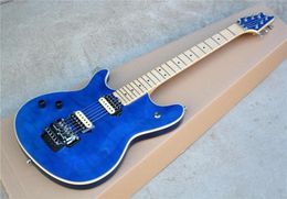 Factory Custom Left Handed Blue Electric Guitar with HH PickupsMaple FretboardDouble Rock BridgeCan be Customized9205528