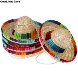 1PC Mini Pet Dogs Mexican Straw Hat Sombrero Cat Sun Hat Beach Party Dogs Hawaii Pet Colourful Hats Dog Costume Accessories