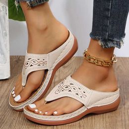 Slippers Clip Toe Wedge Sandals Womens 2024 Summer Thick Platform Beach Plus Size 44 Low Boot Gladiator De jer H240328