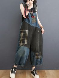 Max Lulu 2023 Korean Fall Jeans Women Plaid Ripped Denim Overalls Ladies Vintage Punk Loose Pants Luxury Classic Casual Trousers