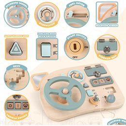 Intelligence Toys Montessori Toy Steering Wheel Wooden Busy Board Sensory For Toddlers Preschool Travel Learning Activities 240117 Dro Dheao