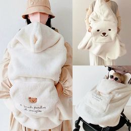 Coral Fleece born Blanket for Baby Stroller Sling Cover Bear Bunny Fall Winter Swaddle Wrap Infant Sleeping Quilt 240322