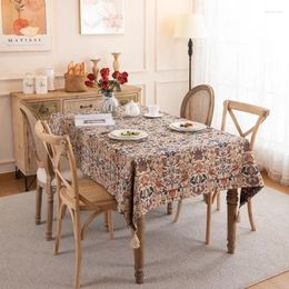 Table Cloth Vintage Thickened Polyester Cotton Yarn-dyed Jacquard Magpie Flower Flow Tablecloth D5F3241