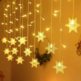 Christmas Light Led Snowflake Curtain Icicle Fairy String Lights Garland For Indoor&Outdoor Home Party New Year Decoration