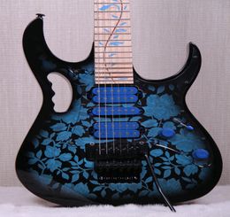 JEM77 BFP Blue Flower Pattern Steve Vai 7V Electric Guitar 5PC Neck Tree of Life inlay Floyd Rose Tremolo Locking Nut Black H1802519