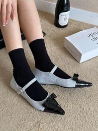 Casual Shoes Pointed Toe Buckle Decoration Elastic Pattern Femininos Concise Texture Flat Women Slip On Color Matching