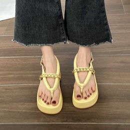 Sandals Thick Bottom Women Summers Outside Wear Female 2023 Chain Fashion Clip Toes Flip-flops Casual Shoes Solid Sandales H2403283VOK