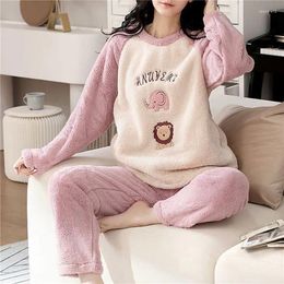 Home Clothing Autumn Winter Warm Pajamas Sets Women Thicken Soft Flannel Sleepwear Female Cartoon Animal 2 Piece Cotton Casual Homewear