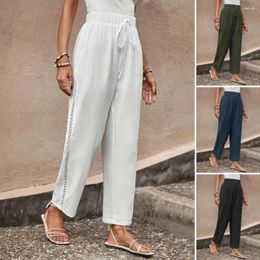 Women's Pants Solid Color Stylish Summer With Elastic Drawstring Waist Pockets Wide Leg Design For Comfort Versatility